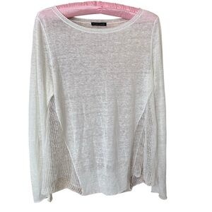 Eileen Fisher Small Bateau Neck White Cotton Slub Knit & Loose Knit Long Sleeve